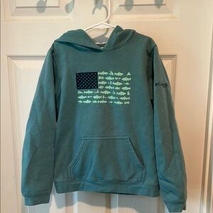 Columbia turquoise Hoodie with Fish Flag Design
